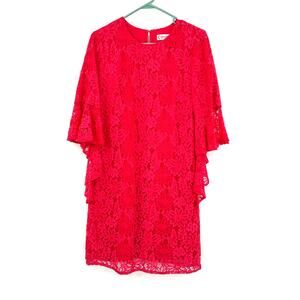 Nanette Size 10 Dress Pink Sheath Floral Lace‎ Bell Sleeve Drape Lined Vibrant